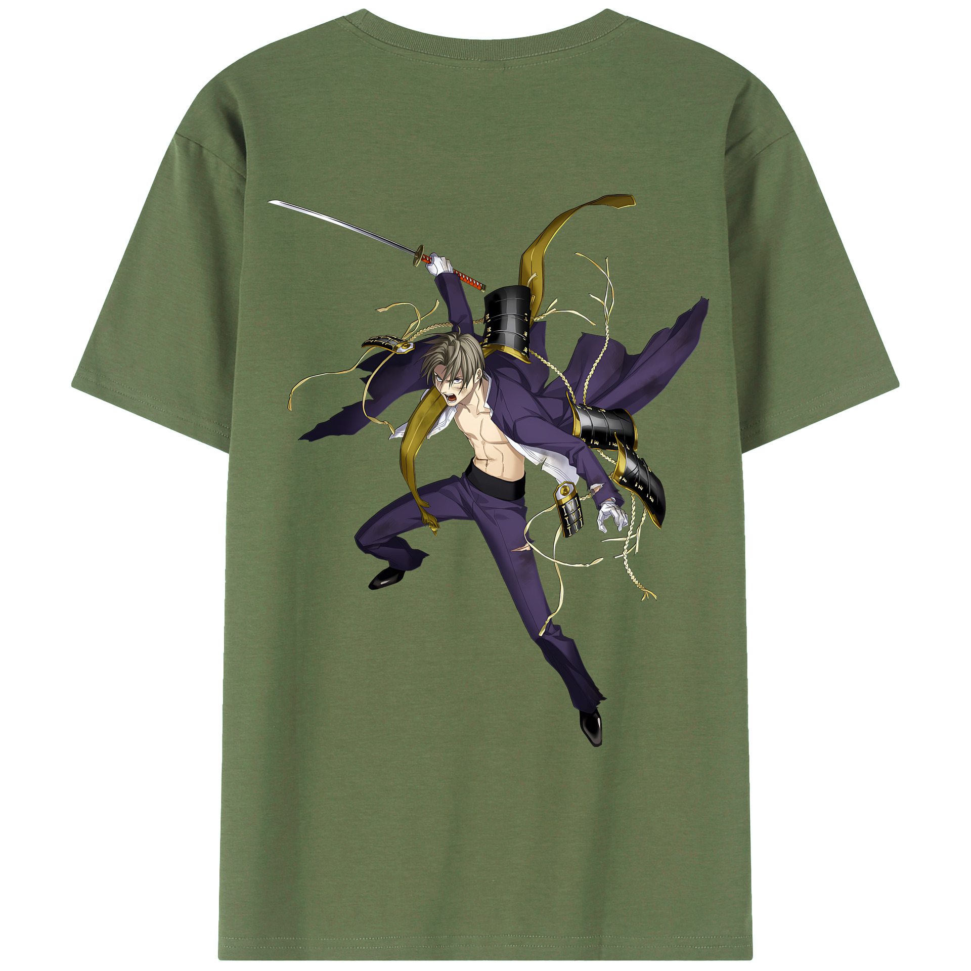 （画像用） 刀剣乱舞 Touken Ranbu 綿100％ メンズ半袖Tシャツ（バックプリント） 通気性